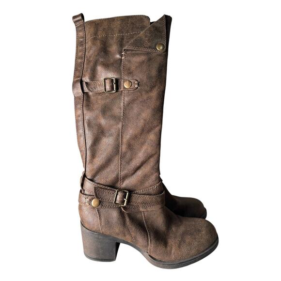 MIA Womens Sabato Tall Riding Round Toe Boots Brown Zip Up Block Heel, Size 6M - Picture 1 of 11